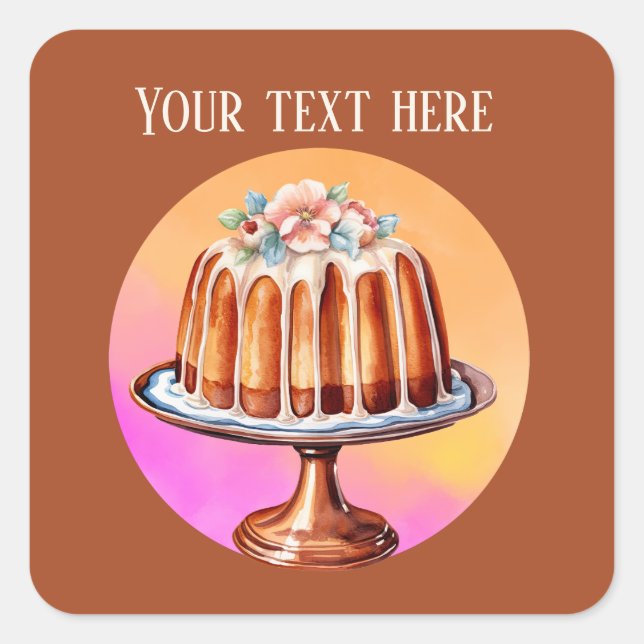 Cute cake add text bakery cake vendors square sticker (Front)