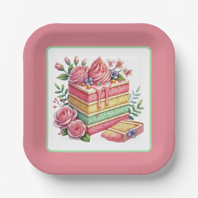 Cute cake bakery party paper plate (Front)