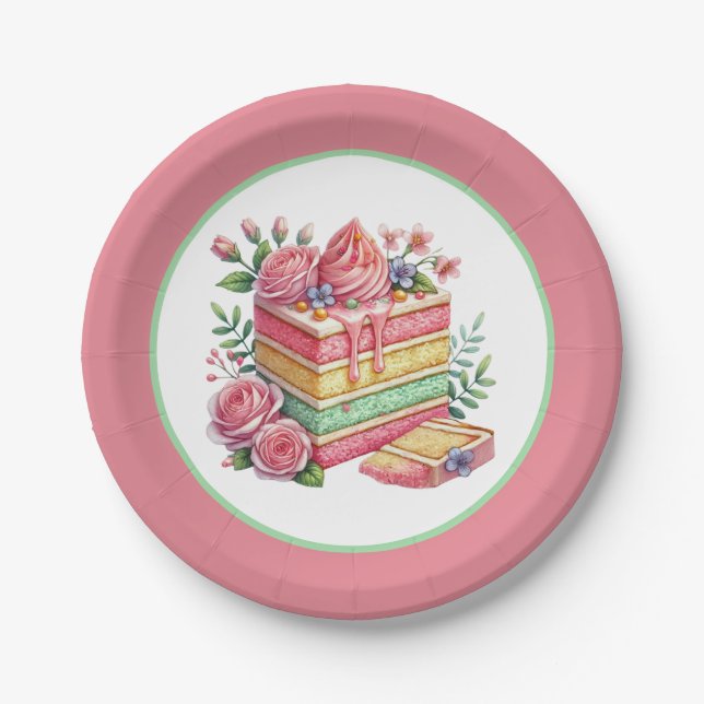 Cute cake bakery party paper plate (Front)
