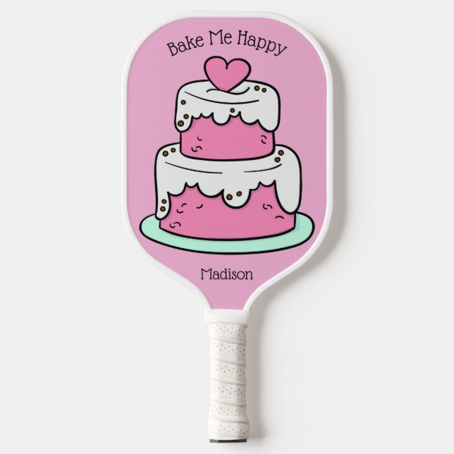 Cute Cake custom name, text & colour Pickleball Paddle (Front)