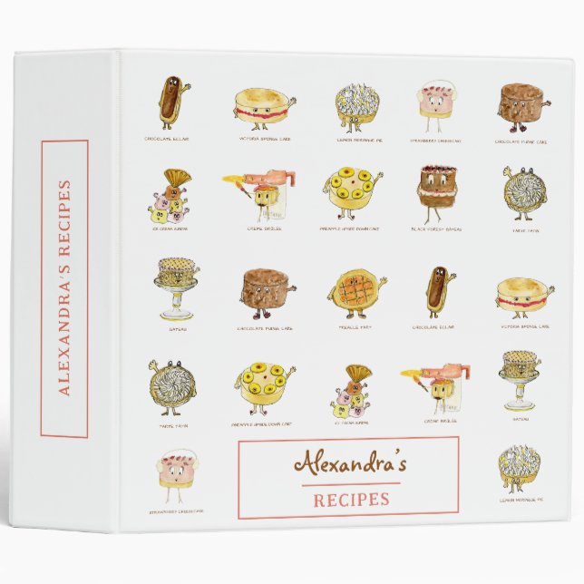 Cute cake dessert pattern recipes personalized binder (Front/Spine)