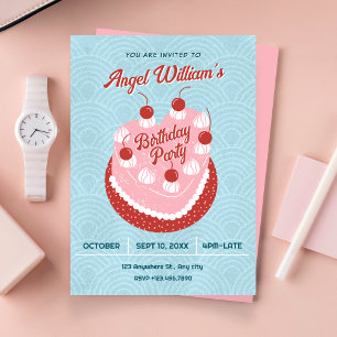 Cute cake heart birthday invitation