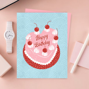 Cute cake heart happy birthday holiday card