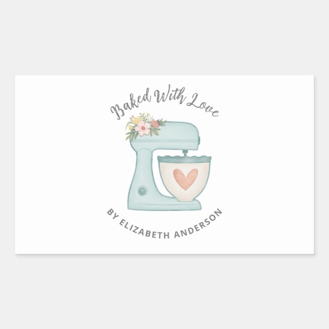 Cute Cake Mixer Baked With Love Rectangular Sticke Sticker (Front)