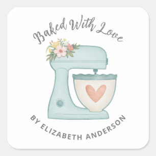 Cute Cake Mixer Baked With Love Square Sticker