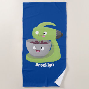 Cute cake mixer kitchen appliance cartoon  beach towel
