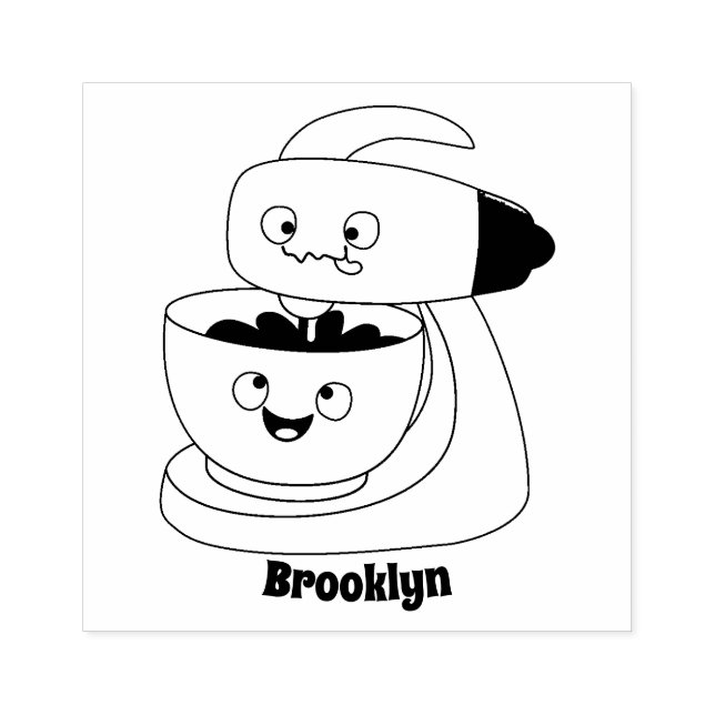 Cute cake mixer kitchen appliance cartoon rubber stamp (Imprint)