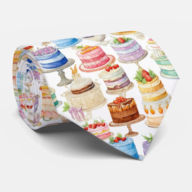 Cute cake tiled pattern bakery tie (Rolled)