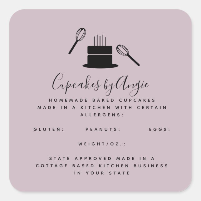 Cute Cake Whisk Food Business  Black Pink Square Sticker (Front)