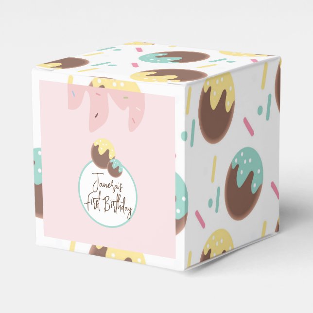 Cute Cakepop Balls First Birthday Frosting  Favor Box (Front Side)
