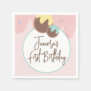 Cute Cakepop Balls First Birthday Frosting Napkin