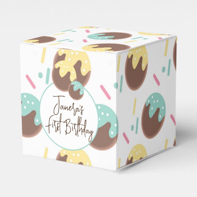 Cute Cakepop Balls First Birthday Sprinkles Favor Box (Front Side)