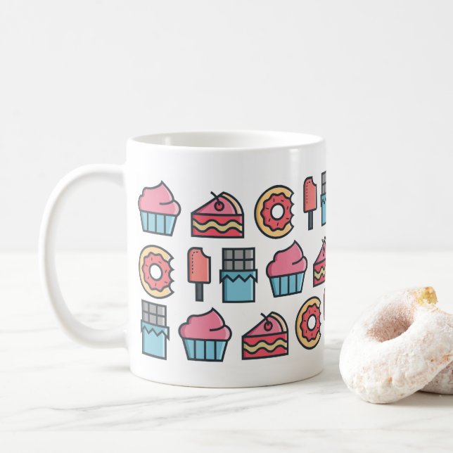 Cute Cakes and Desserts Pattern Coffee Mug (With Donut)