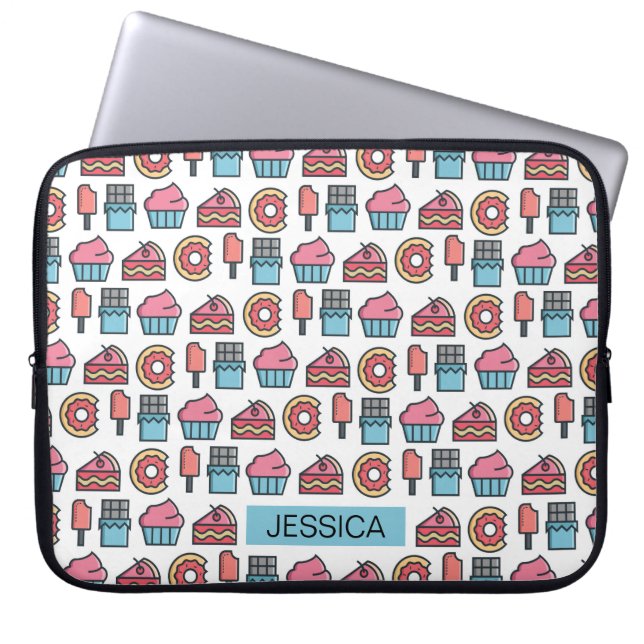 Cute Cakes and Desserts Pattern Personalised Laptop Sleeve (Front)
