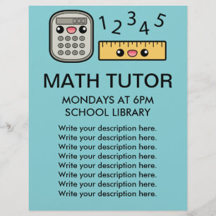 Cute Calculator And Ruler Math Tutor Template Flyer