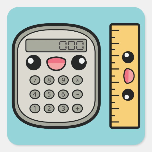 Cute Calculator And Ruler Square Sticker (Front)