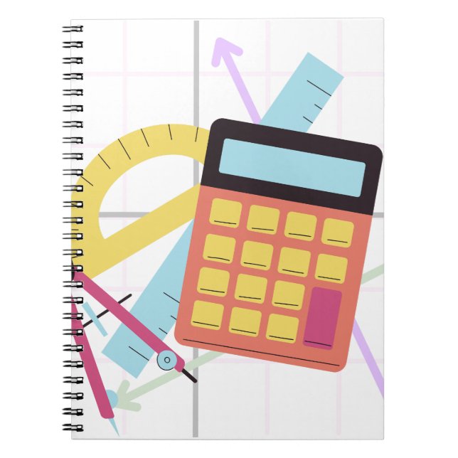 Cute Calculator and School Supplies Illustration Notebook (Front)