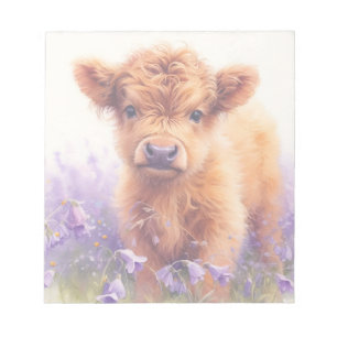 Cute Calf Highland Cow Purple Flowers Notepad