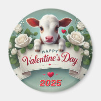 Cute Calf Holding Valentine's Day Greeting Banner 