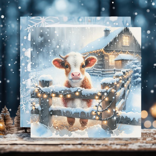 Cute Calf Personalized Farming Themed Christmas Holiday Card (Creator Uploaded)