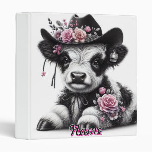 Cute Calf Wearing Hat Adorned with Flowers Binder