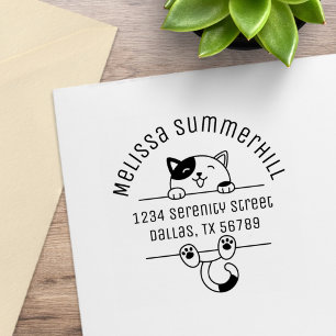 Cute Calico Cat Arch Address Rubber Stamp