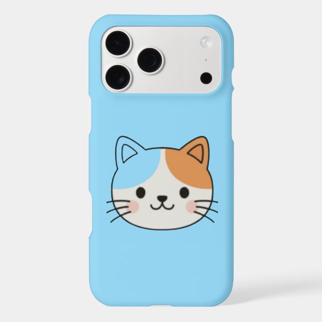 Cute Calico Cat Face Pastel Blue Minimalist (Back)