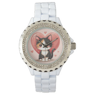 Cute Calico Cat Heart Kawaii Valentine’s Art Watch