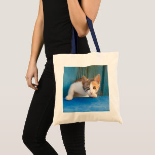Cute Calico Cat Kitten Funny Curious Eyes Photo - Tote Bag