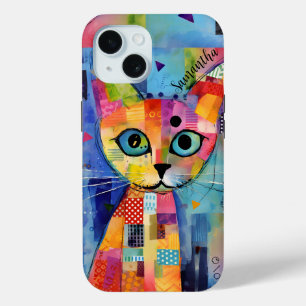 Cute Calico Cat Personalized iPhone 15 Case