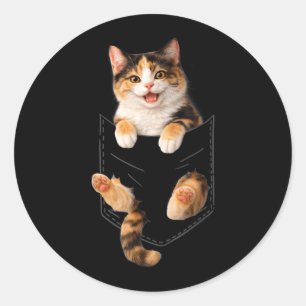 Cute Calico Cat Pocket Funny Kitty Mom Dad Lover Classic Round Sticker