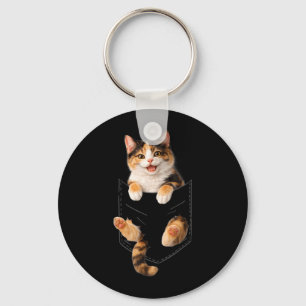 Cute Calico Cat Pocket Funny Kitty Mom Dad Lover Keychain
