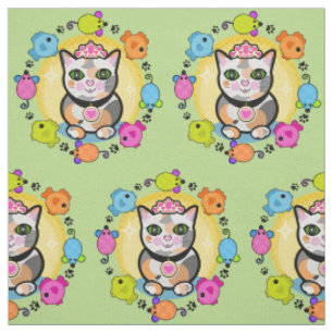 Cute Calico Cat Queen Kitty Lovers Fabric