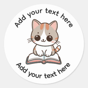 Cute Calico Cat Reading A Book Custom Classic Round Sticker