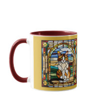 Cute Calico Cat Stained Glass Coffee Mug