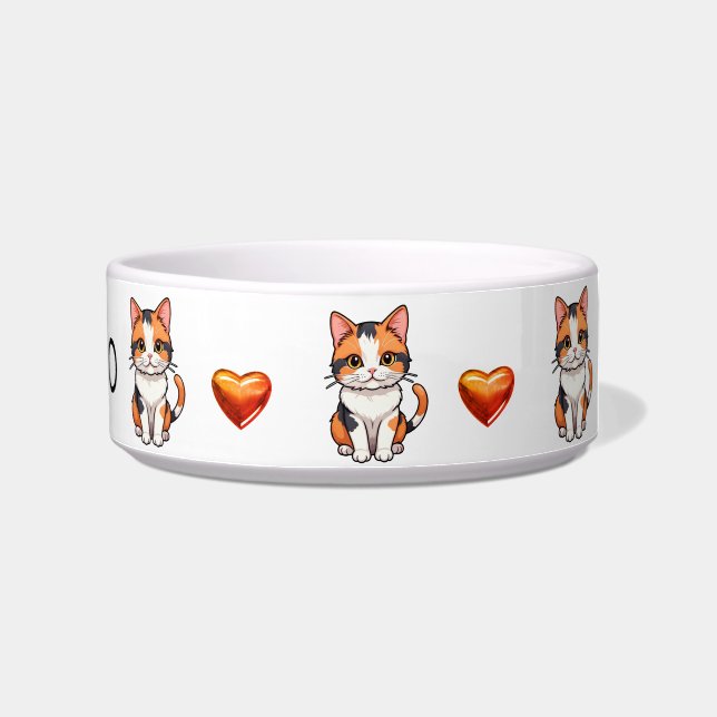 Cute Calico Cats and Hearts Personalize Bowl (Right)