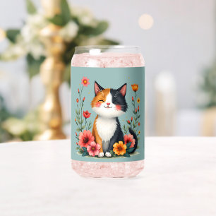 Cute Calico Chat avec Cottagecore Floral Esthétiqu