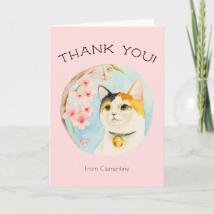 Cute Calico Chat et Fleurs roses Merci