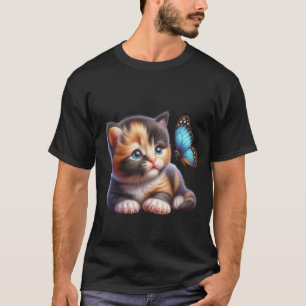 Cute Calico Kitten and Blue Butterfly ✨🐱 T-Shirt