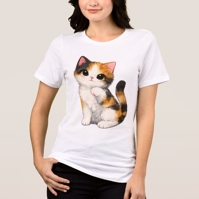 Cute Calico Kitten Tri-Blend Shirt (Front)
