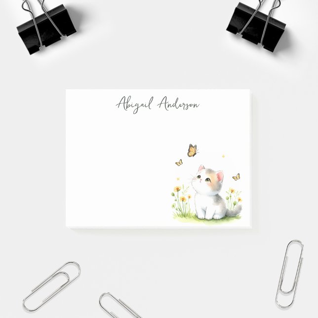 Cute Calico Kitten with Butterflies Personalized Post-it Notes (Creator Uploaded)