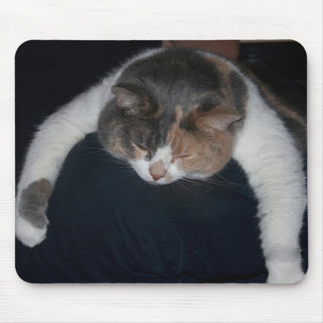 Cute Calico Sleeping Cat Over Shoulder Mouse Pad (Front)