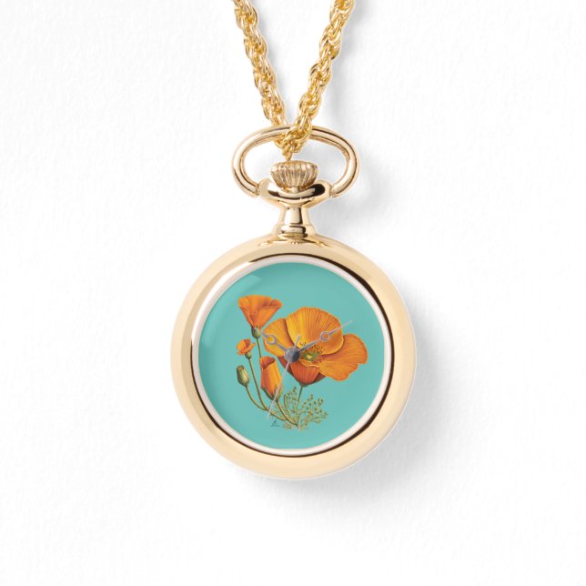 Cute California Poppy Flower Vintage Style Watch (Front)