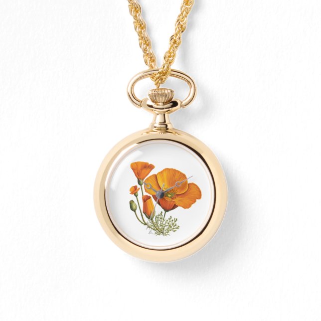 Cute California Poppy Flower Vintage Style Watch (Front)