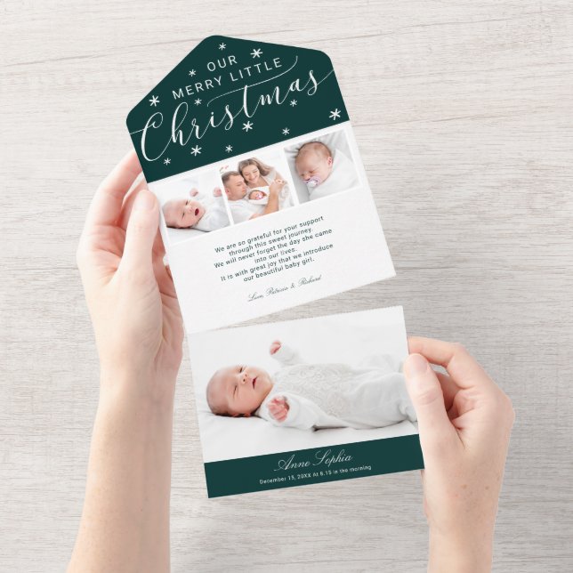 Cute Calligraphy 4 Photos Birth Announcement (Tearaway)