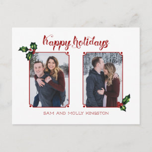 Cute Calligraphy Font Happy Holidays Two-Photo Postcard