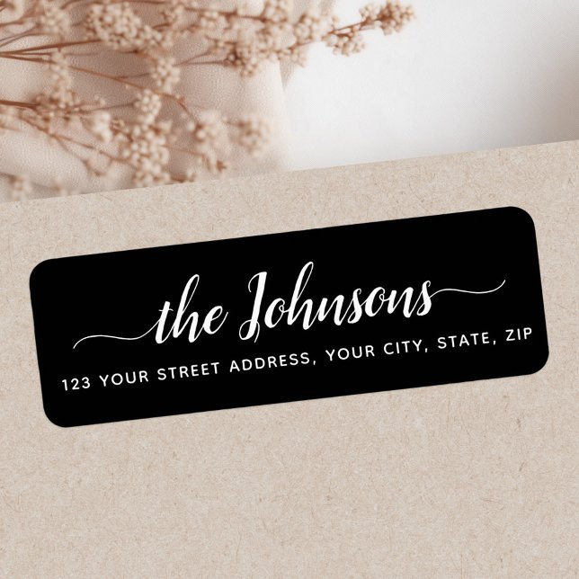 Cute calligraphy script black return address (Cute calligraphy script black return address label)