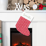 Cute Calligraphy Script Red Winter Snowflake Fun Small Christmas Stocking<br><div class="desc">This design features a cute simple stylish calligraphy script Christmas stocking with a red and white snowflake pattern, a rustic farmhouse country whimsical, minimalist minimal classic classy, an elegance elegant vintage rustic style, old fashioned timeless holiday design, winter Christmas holiday home decor, custom customized personalized name, Christmas holiday custom gift...</div>