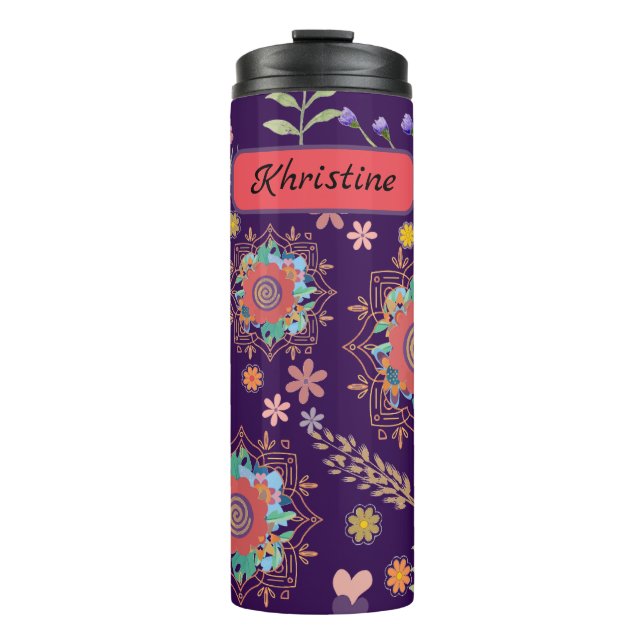 Cute Calssic Personalized Floral Thermal Tumbler (Front)