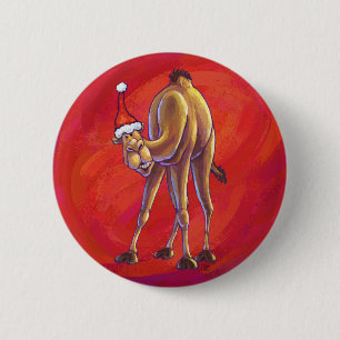Cute Camel Christmas On Red 2 Inch Round Button